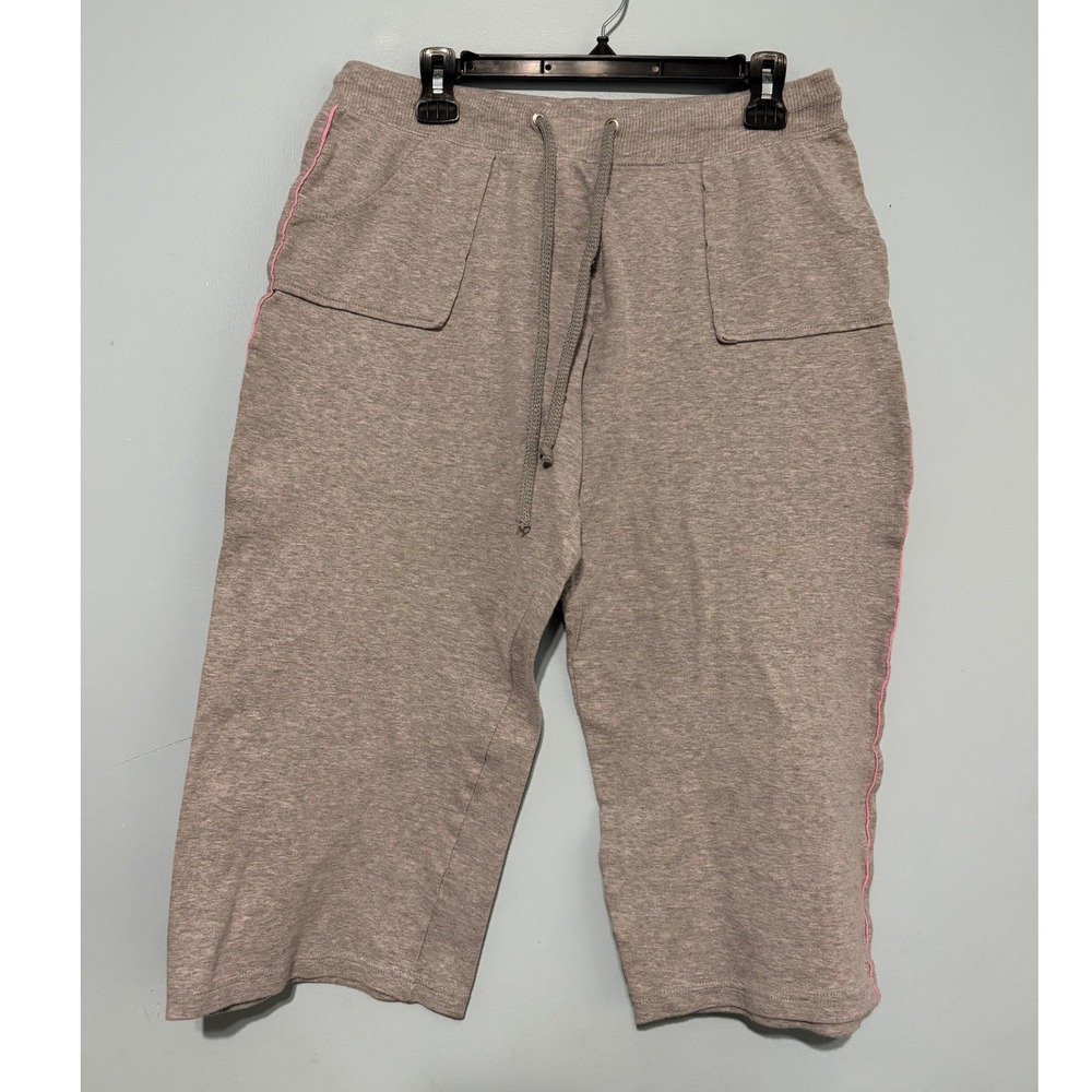 Nana Fashion Women's 2XL Heather Gray Pink Trim Cropped Sweatpants Capri 1717
